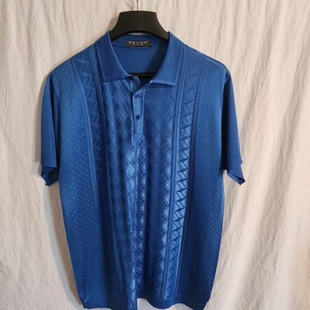 VTG Pronti by PHITA XXL Men's Royal Blue Polo Dress Shirt Short-Sleeved Texture